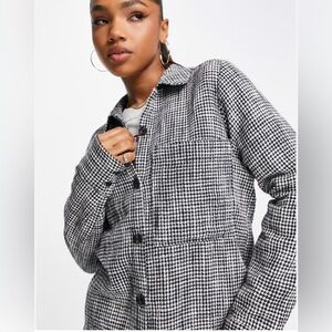 Abercrombie & Fitch Oversized Black and White Houndstooth Tweed‎ Shirt M